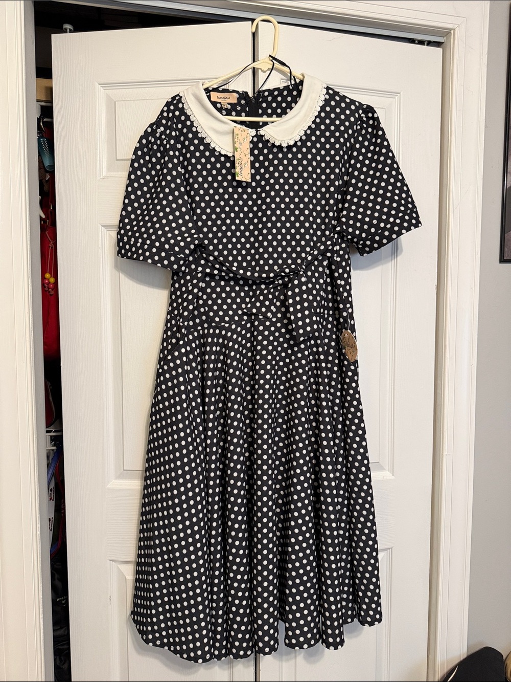 Timeless London Polka Dot Peter Pan Collar Dress - Black & White 4XL US 18
